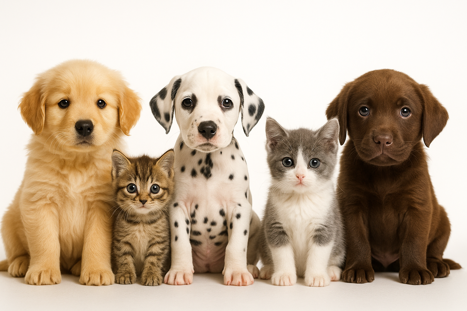 give me 5 of them in a line that are little pups and kittens 
